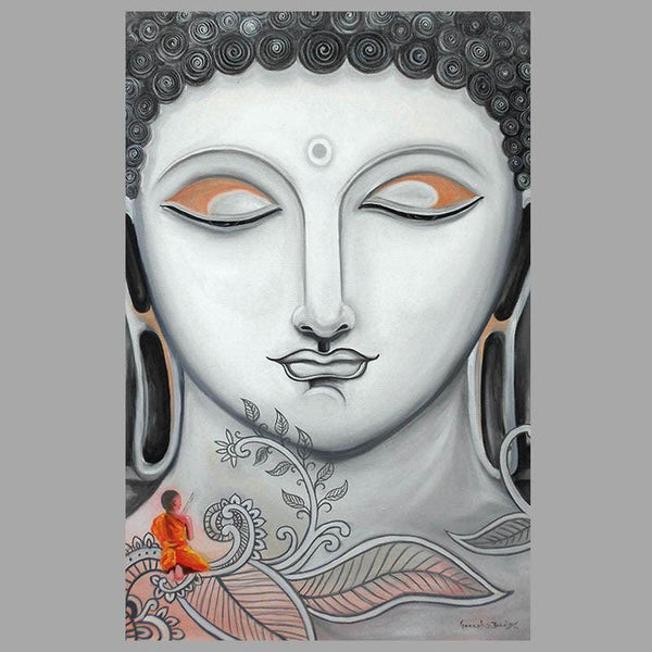 Religious oil painting titled 'Buddha Painting', 24x36 inches, by artist Ganesh Badiger on Canvas