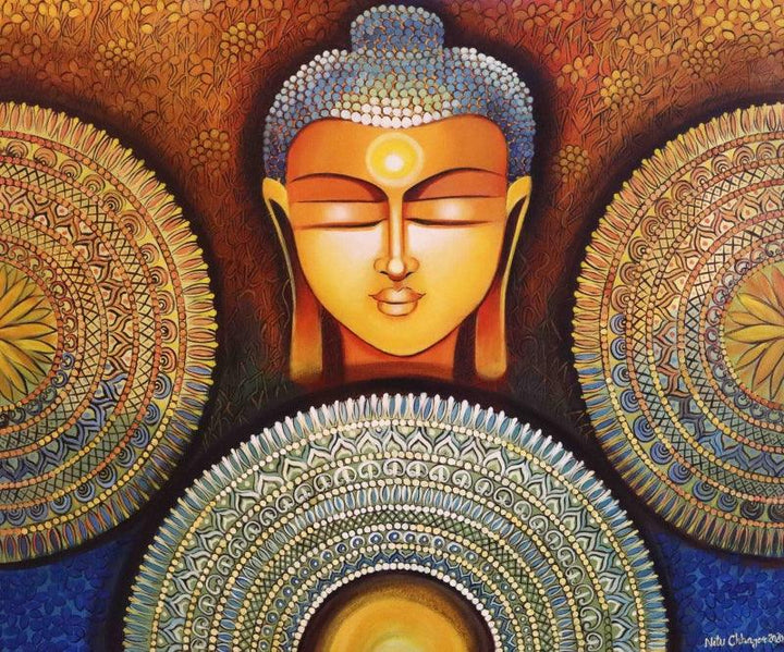 Religious acrylic painting titled 'Buddha Peace Begins With Acceptance', 36x30 inches, by artist NITU CHHAJER on CANVAS