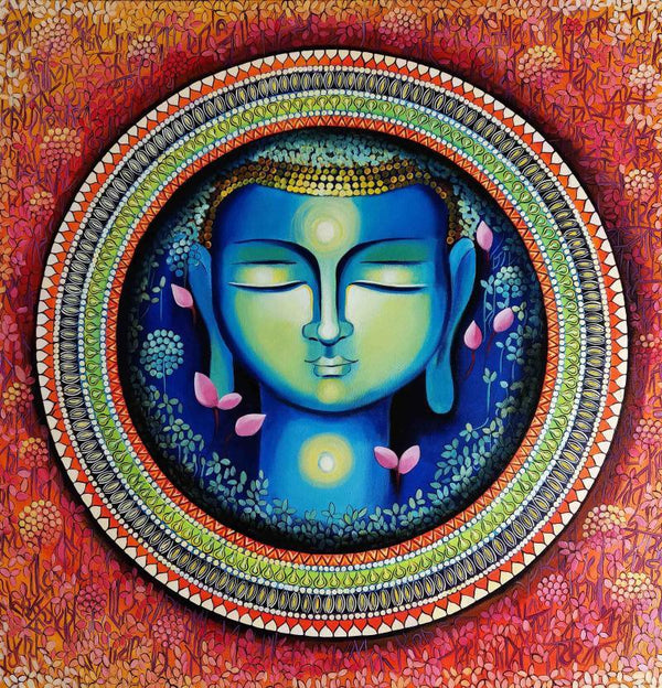 Religious acrylic painting titled 'Buddha The Rise Of Soul Conciousness', 36x36 inches, by artist NITU CHHAJER on canvas