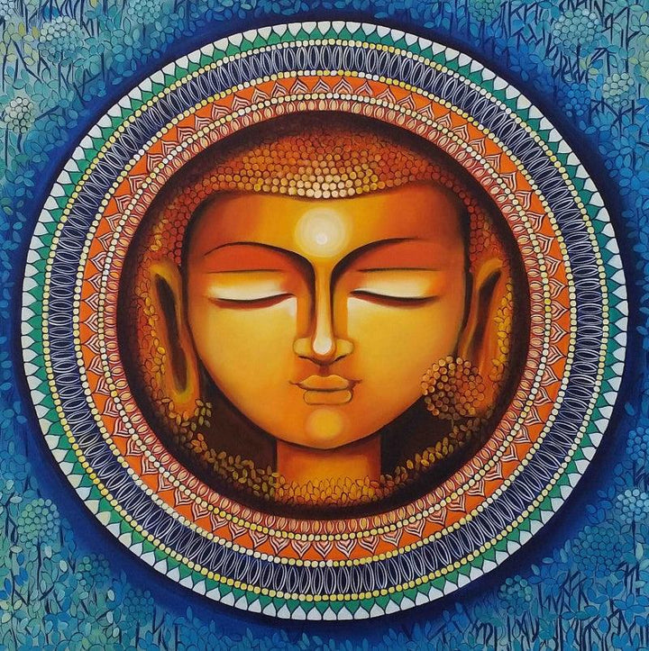 Religious acrylic painting titled 'Buddha The Rise Of Soul Consciousness S', 30x30 inches, by artist NITU CHHAJER on Canvas Board