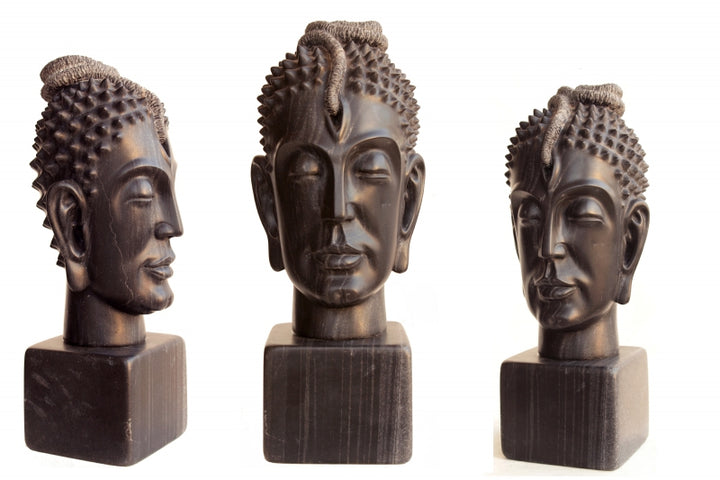 Religious  sculpture titled 'Budh Shiva', 17x8 inch, by artist Parminder Singh on Black Marble