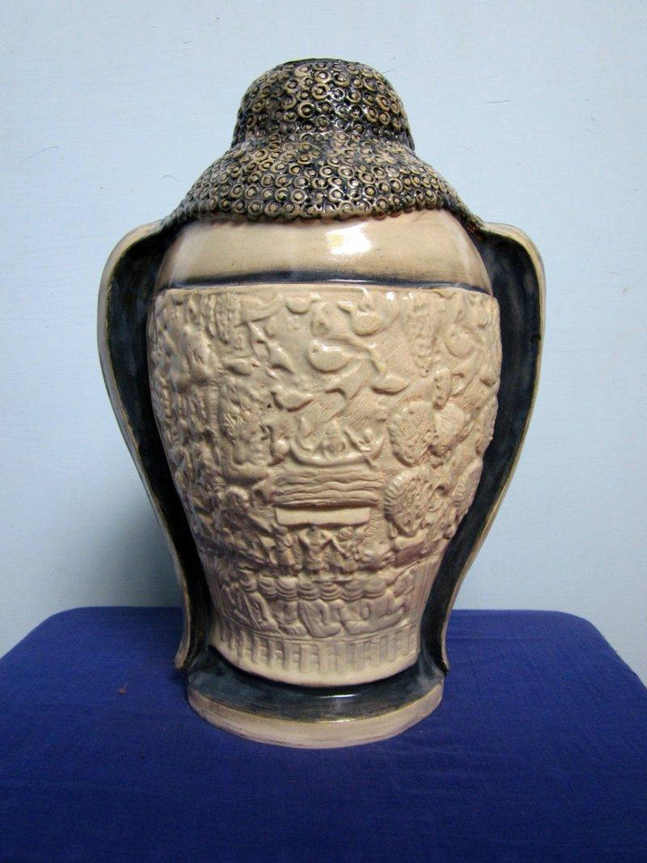 Motivational ceramic titled 'Budhha Pot Back', 24x18x12 inches, by artist DULAL CHANDRA MANNA on Ceramic