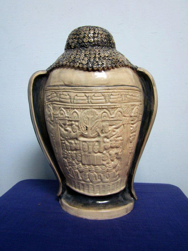 Motivational ceramic titled 'Budhha Pot Front', 24x18x12 inches, by artist DULAL CHANDRA MANNA on Ceramic