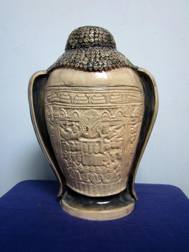 Motivational ceramic titled 'Budhha Pot Front', 24x18x12 inches, by artist DULAL CHANDRA MANNA on Ceramic