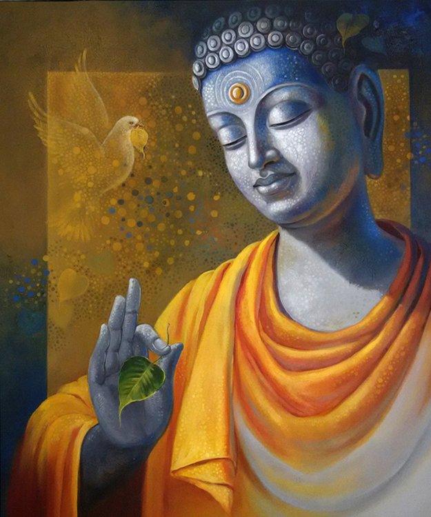 Figurative acrylic painting titled 'Budhha Wisdom', 36x30 inches, by artist Sanjay Lokhande on Canvas