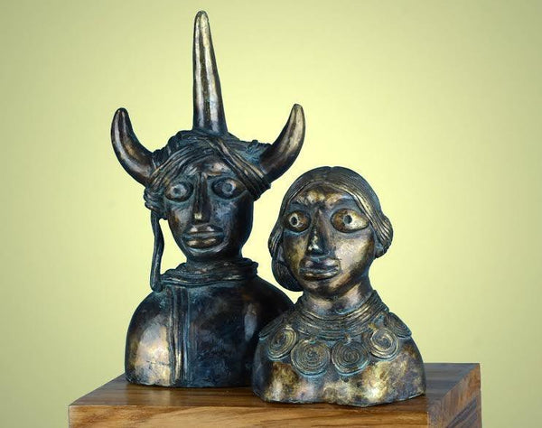 Figurative sculpture titled 'Budhiya Budharu', 11x9x6 inches, by artist Kishor Sharma on Bronze