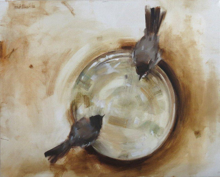 Nature oil painting titled 'Bulbuls II', 16x20 inches, by artist Mukta Avachat on Canvas