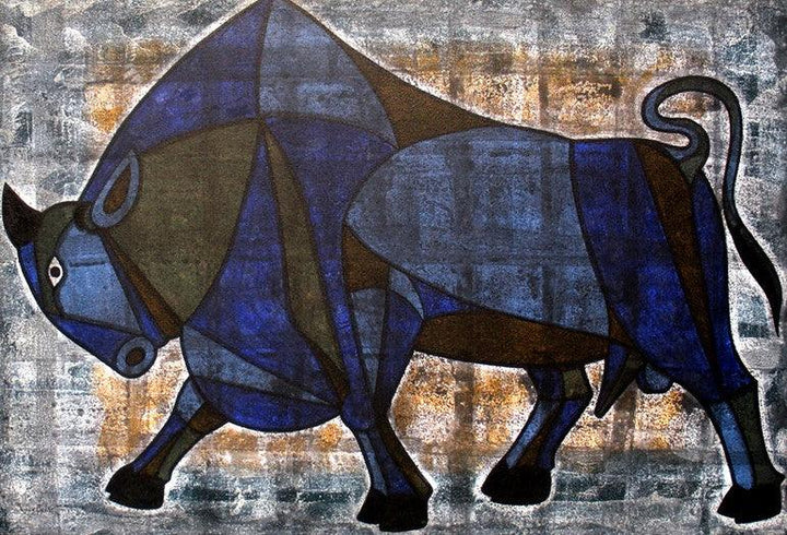 Animals acrylic painting titled 'Bull 11', 24x36 inches, by artist Vijay Belde on Canvas