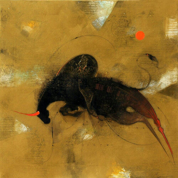 Animals mixed media painting titled 'Bull 2', 24x24 inches, by artist Amol Pawar on canvas