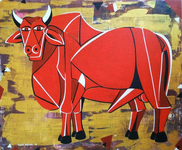 Animals acrylic painting titled 'Bull 30', 30x36 inches, by artist Vijay Belde on Canvas