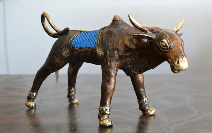 Animals sculpture titled 'Bull 5', 12x6x4 inches, by artist Kushal Bhansali on Brass