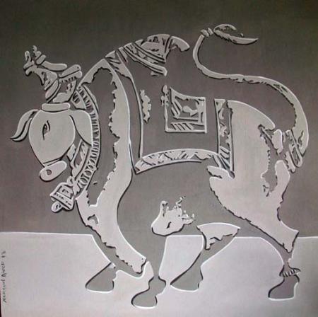 Animals acrylic painting titled 'Bull Shadow', 30x30 inches, by artist Vivek Kumavat on Canvas