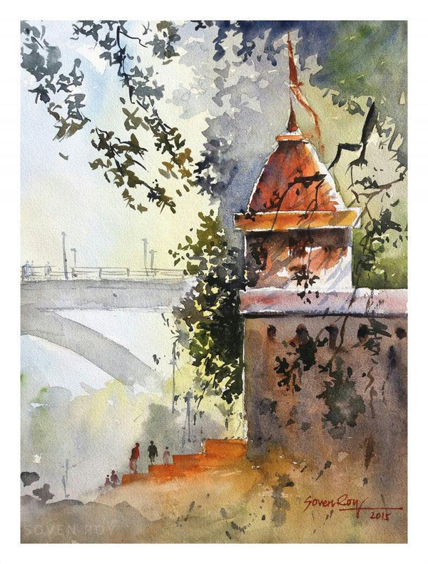 Landscape watercolor painting titled 'Bund Garden Pune', 14x10 inches, by artist Soven Roy on Paper