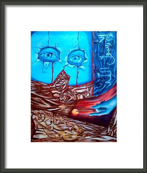 Surrealist acrylic painting titled 'But The Messenger', 23x31 inches, by artist Fatima Hameurlaine on Canvas