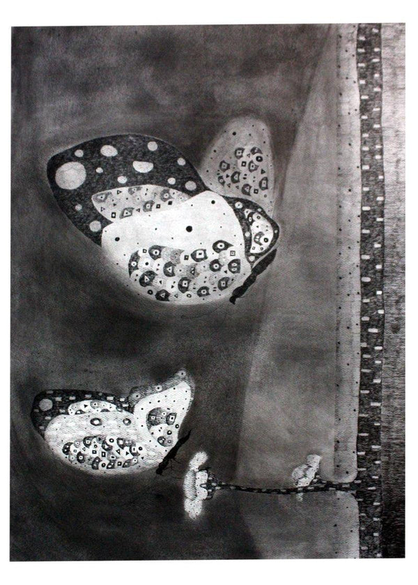 Animals charcoal drawing titled 'Butterfly 2', 30x22 inches, by artist Prathamesh Khandvilkar on Paper