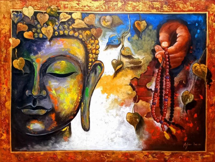 Religious acrylic painting titled 'Buudha 5', 36x48 inches, by artist Arjun Das on Canvas