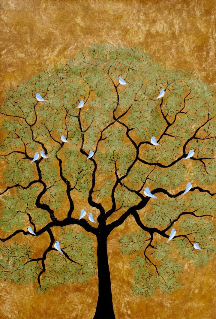 Nature acrylic painting titled 'By The Tree', 39x27 inches, by artist Sumit Mehndiratta on Canvas