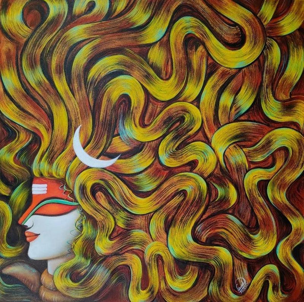 Religious acrylic painting titled 'Byomkesh 1', 32x32 inches, by artist Susmita Mandal on Canvas