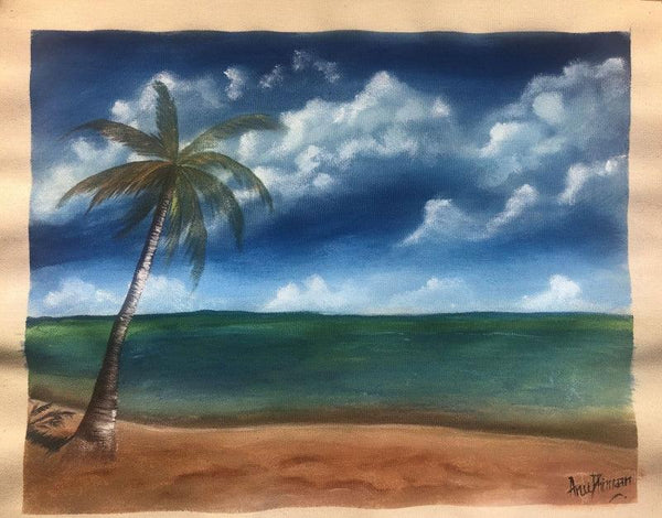 Landscape acrylic painting titled 'Calm beach', 12x16 inches, by artist Anu Dhimaan on canvas