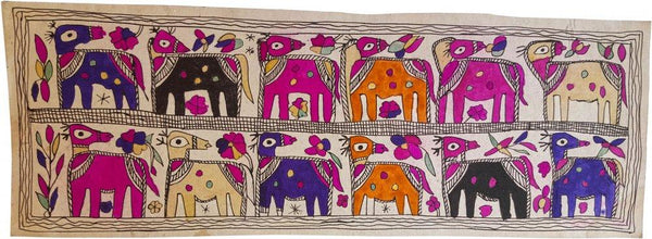 Folk Art madhubani traditional art titled 'Camels Madhubani Art', 8x23 inches, by artist Yamuna Devi on Handmade Paper