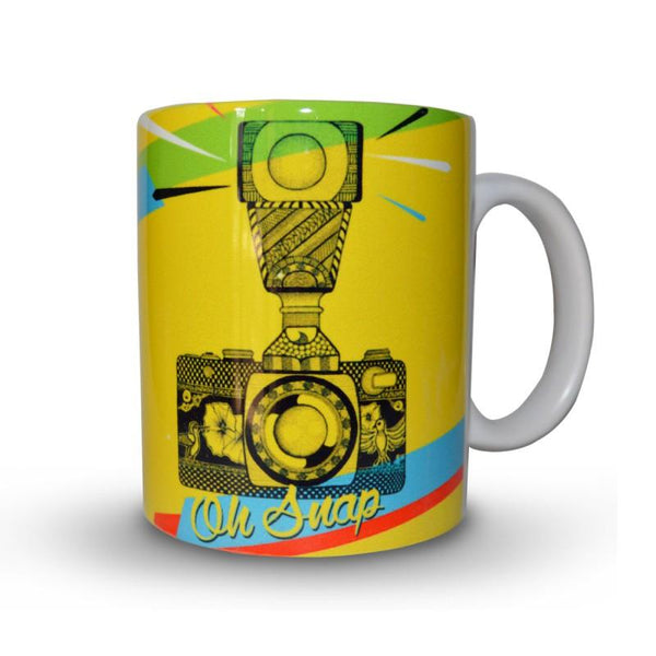 Lifestyle craft titled 'Camera Print Mug', 4x3 inches, by artist Sejal M on Ceramic