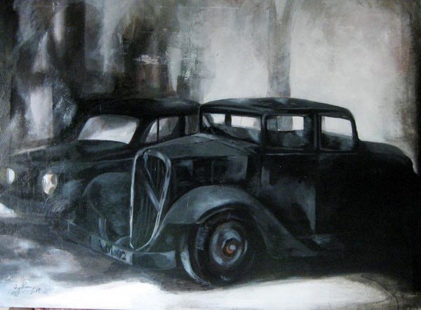 Photorealistic acrylic painting titled 'Car', 60x48 inches, by artist Jyotirmoy Bhuyan on Canvas