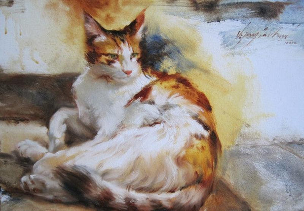 Animals oil painting titled 'Cat 1', 12x17 inches, by artist Vijay Jadhav on Canvas