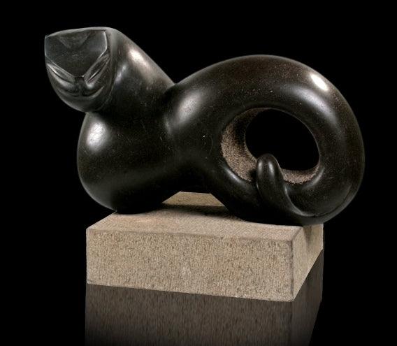 Animals sculpture titled 'Cat 11', 18x12x8 inches, by artist Prashant Bangal on Basalt Stone