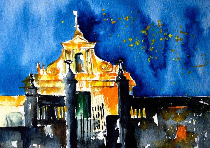 Cityscape watercolor painting titled 'Cathedrale', 6x8 inches, by artist Veronique Piaser-moyen on Paper