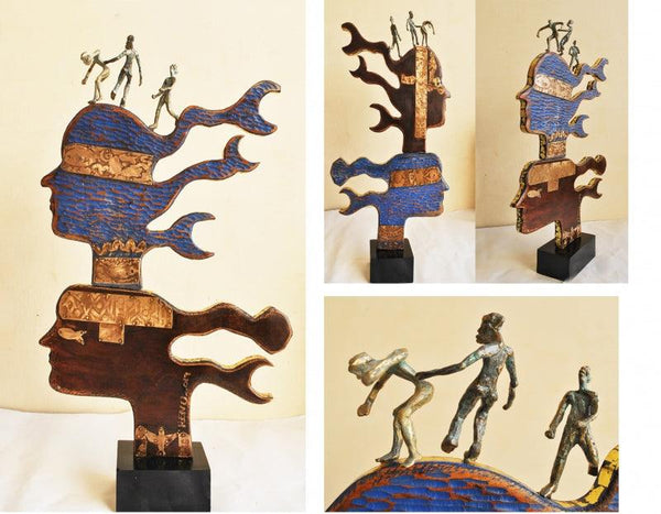 Figurative sculpture titled 'Celebration 1', 23x15x4 inches, by artist Renu Bala on Wood, Metal