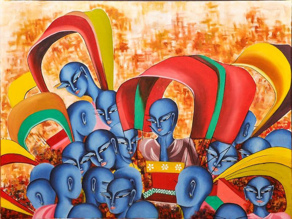 Figurative acrylic painting titled 'Celebration Of Colours ', 24x30 inches, by artist Deepali Mundra on Canvas