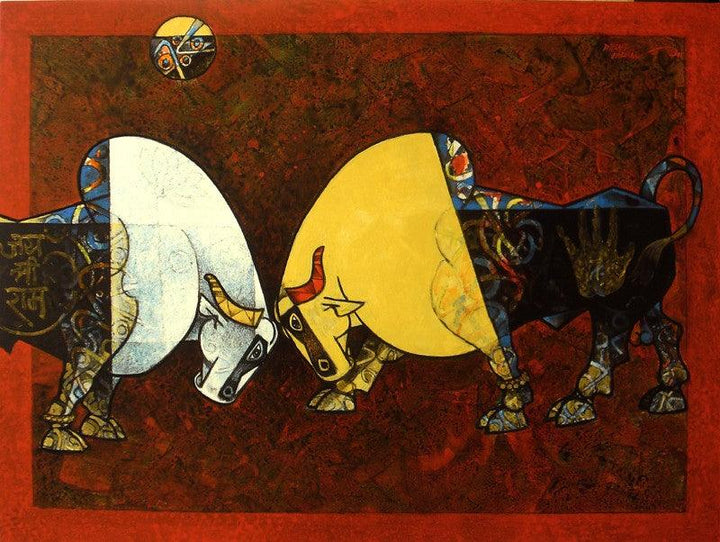 Animals acrylic painting titled 'Celebration XIV', 48x36 inches, by artist Dinkar Jadhav on Canvas