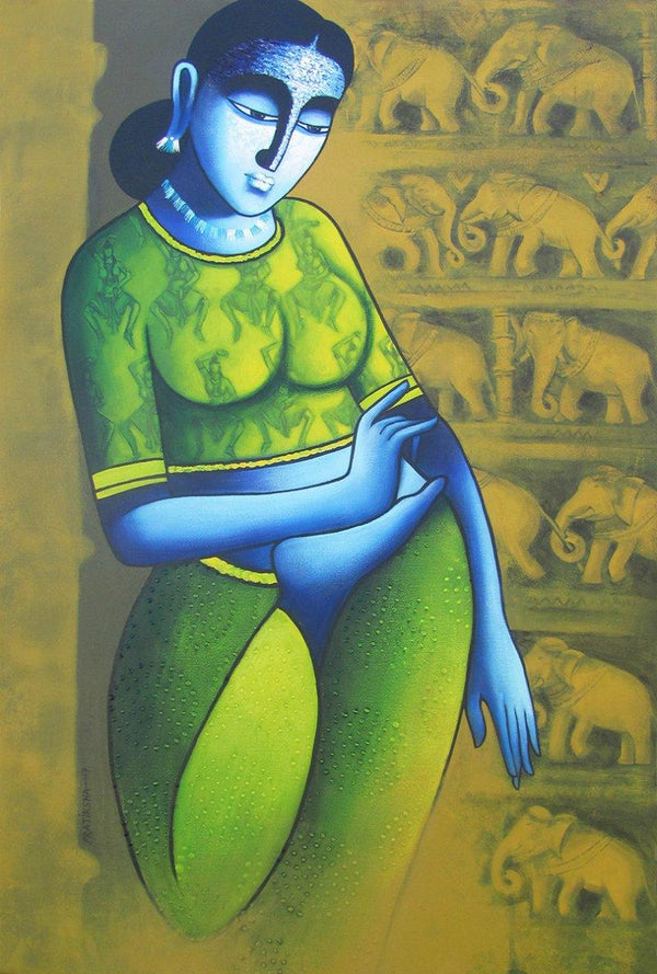 Figurative acrylic painting titled 'Celestial Beauty sursundari 1', 24x36 inches, by artist Pratiksha Bothe on Canvas