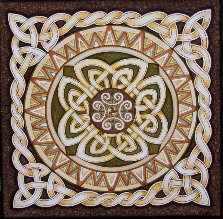 Lifestyle acrylic painting titled 'Celtic Rope Mandala big', 36x36 inches, by artist Manju Lamba on Celtic Rope