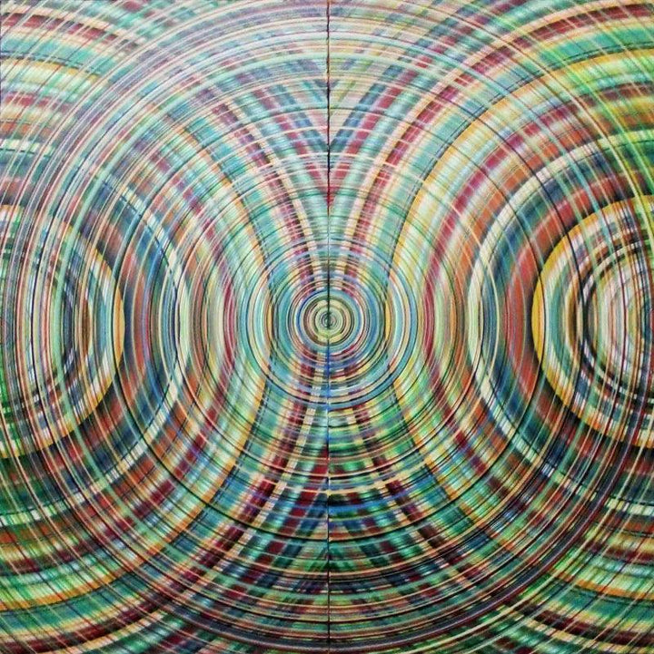 meditation acrylic painting titled 'Centripetal And Centrifugal Permutations', 36x36 inches, by artist Ghanshyam Gupta on Canvas