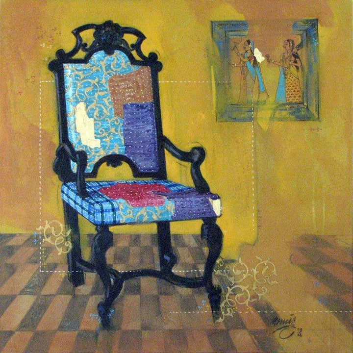 Still-life acrylic painting titled 'Chair', 30x30 inches, by artist Ramchandra Kharatmal on Canvas