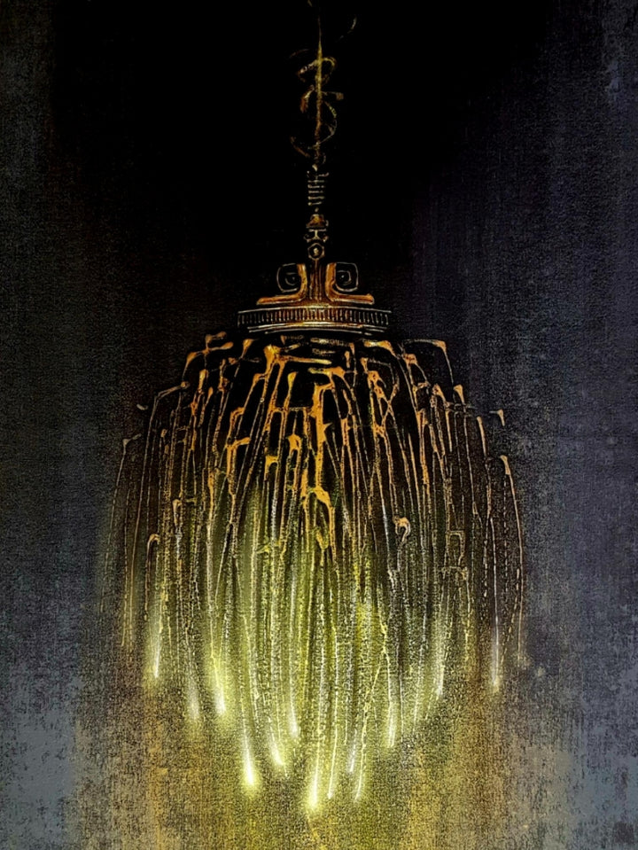 Still-life acrylic painting titled 'Chandelier 2', 29x22 inch, by artist Vishal Joshi on Canvas