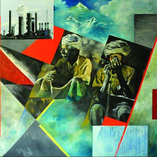 Figurative oil painting titled 'Change', 60x60 inches, by artist Ajit  Deswandikar on Canvas