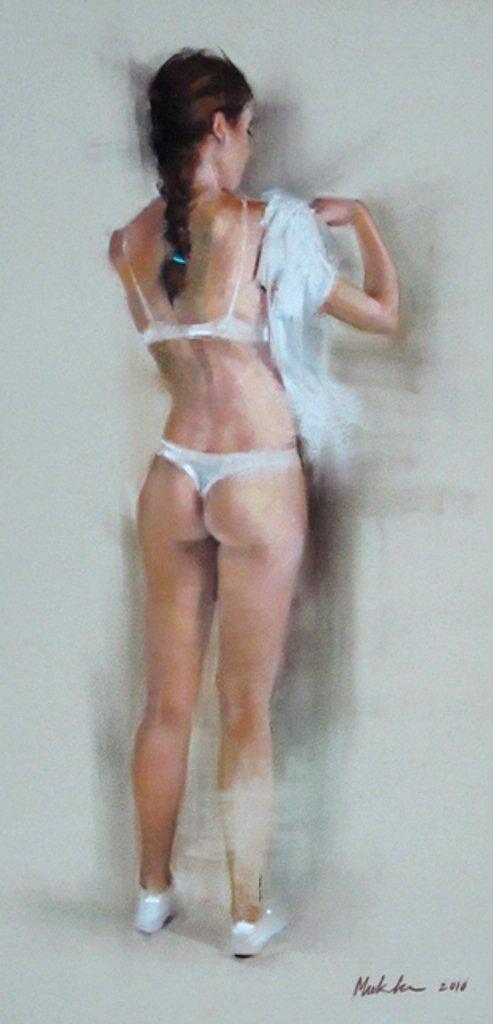 Nude dry pastel painting titled 'Changing', 10x21 inches, by artist Mukta Avachat on Paper