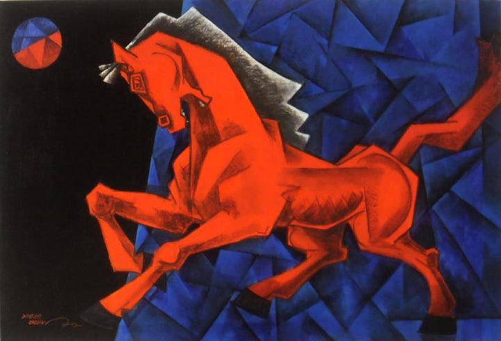 Animals acrylic painting titled 'Charging Ahead In My Dream', 36x24 inches, by artist Dinkar Jadhav on Canvas