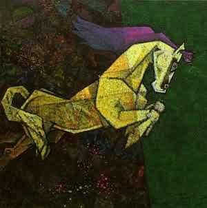 Animals acrylic painting titled 'Charging Ahead In My Dreams i', 18x18 inches, by artist Dinkar Jadhav on Canvas