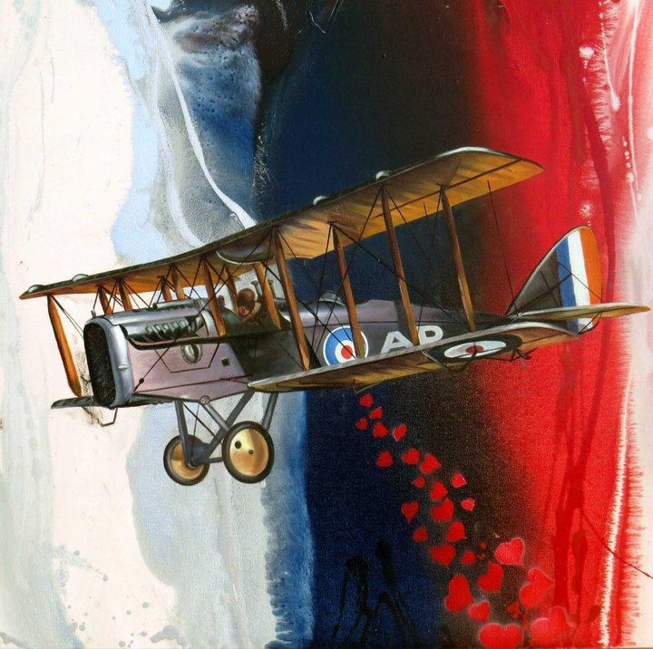 Aviation oil painting titled 'Chariots Of Love 1', 24x24 inches, by artist Ankur Rana on Canvas