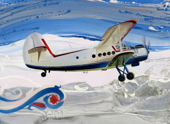 Aviation oil painting titled 'Chariots Of Love 3', 24x32 inches, by artist Ankur Rana on Canvas