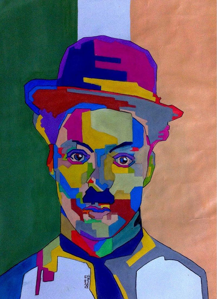 Portrait acrylic painting titled 'Charlie Chaplin', 33x23 inches, by artist Jay Ramani on Paper