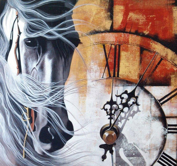 Pop Art acrylic painting titled 'Chasing the time12', 35x35 inches, by artist Mithu Biwas on Canvas