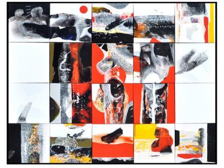 Abstract mixed media titled 'Checkered Abstract', 48x60 inches, by artist Neeraj Ydava on Canvas