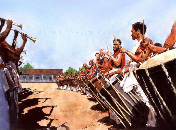 Religious watercolor painting titled 'Chendamelam', 11x14 inches, by artist Abdul Salim on Paper