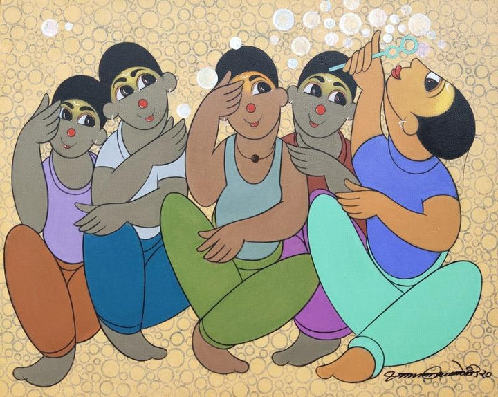 Figurative acrylic painting titled 'CHILDHOOD FUN 2', 24x30 inches, by artist Dnyaneshwar Bembade on Canvas