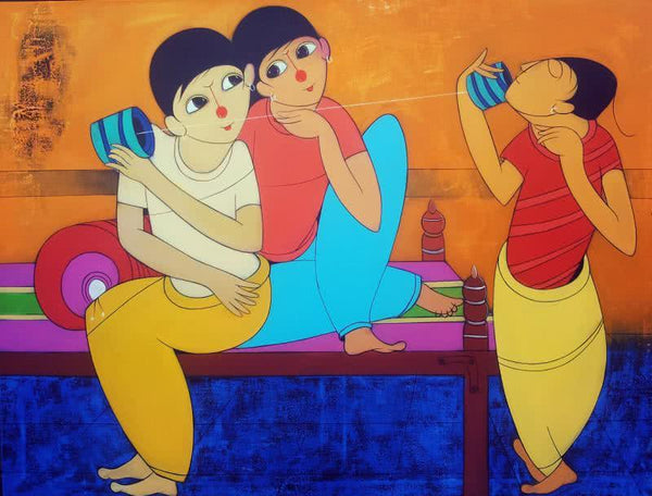 Anime acrylic painting titled 'Childhood Fun', 36x48 inches, by artist Dnyaneshwar Bembade on Canvas