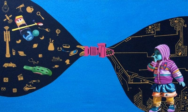 contemporary acrylic oil painting titled 'Choose Future', 30x60 inches, by artist Jitendra Saini on Canvas